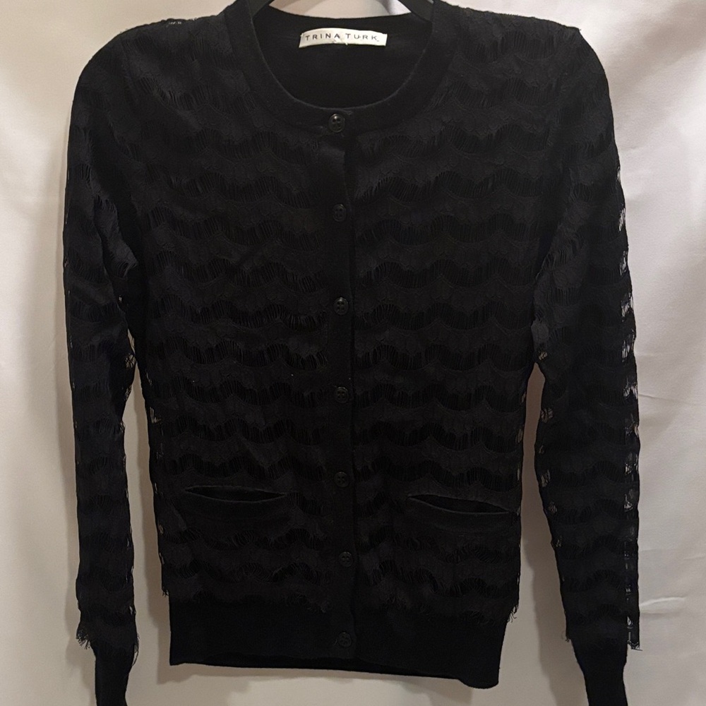 Trina Turk Beautiful Black Lace Sweater - size Large